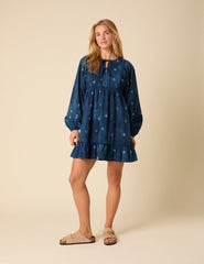 Blue Tie Dye Long Sleeve Mae Mini Dress