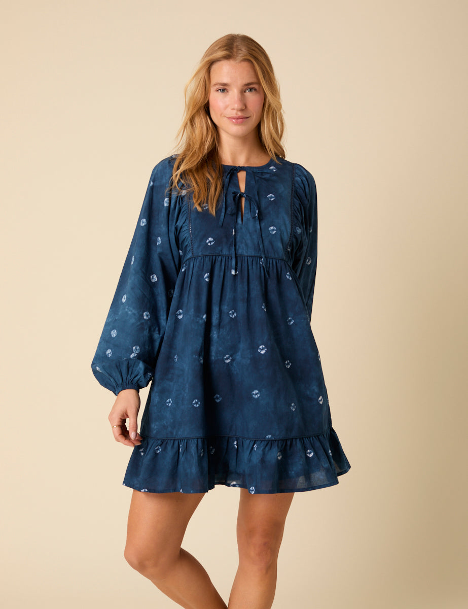 Blue Tie Dye Long Sleeve Mae Mini Dress
