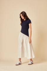 Navy And White Asymmetric Waist Midi Dress