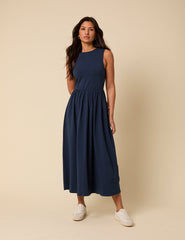 Navy Deep V Back Maxi Dress