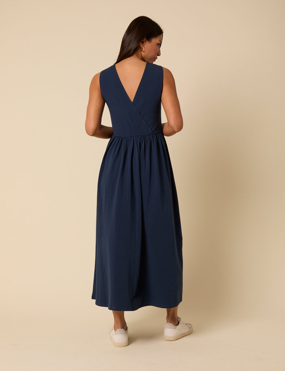 Navy Deep V Back Maxi Dress