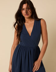 Navy Deep V Back Maxi Dress
