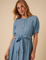 Blue Denim Tiered Clover Midi Dress