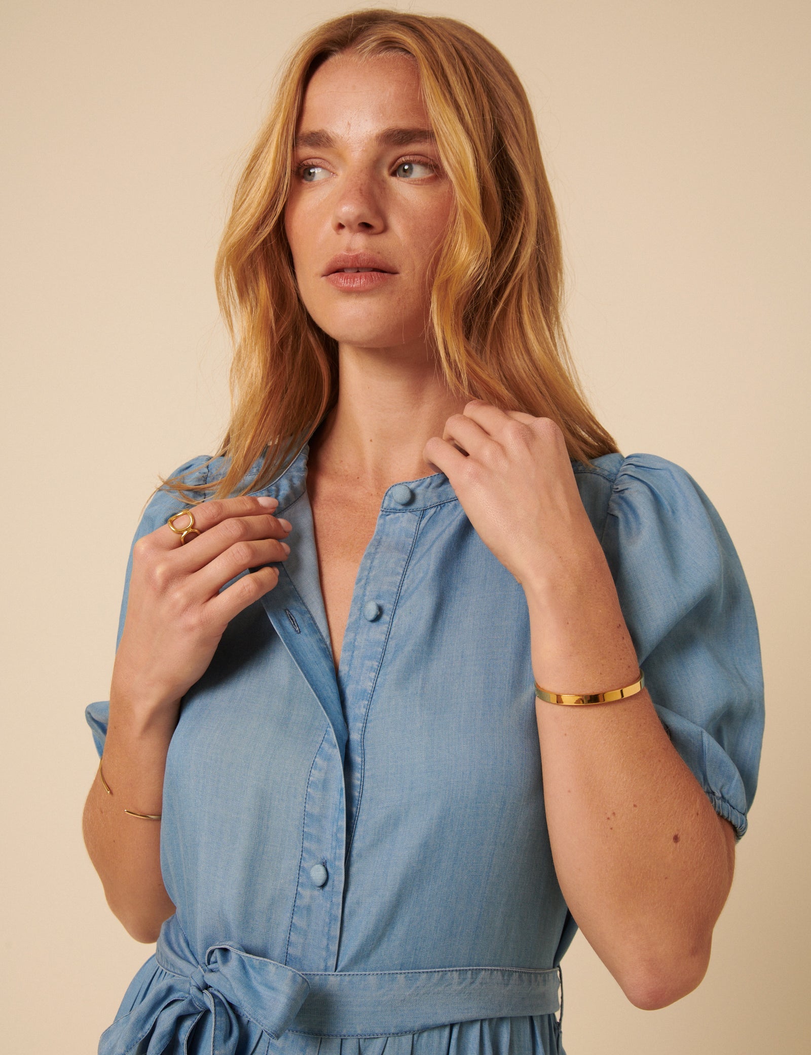 Blue Denim Tiered Clover Midi Dress