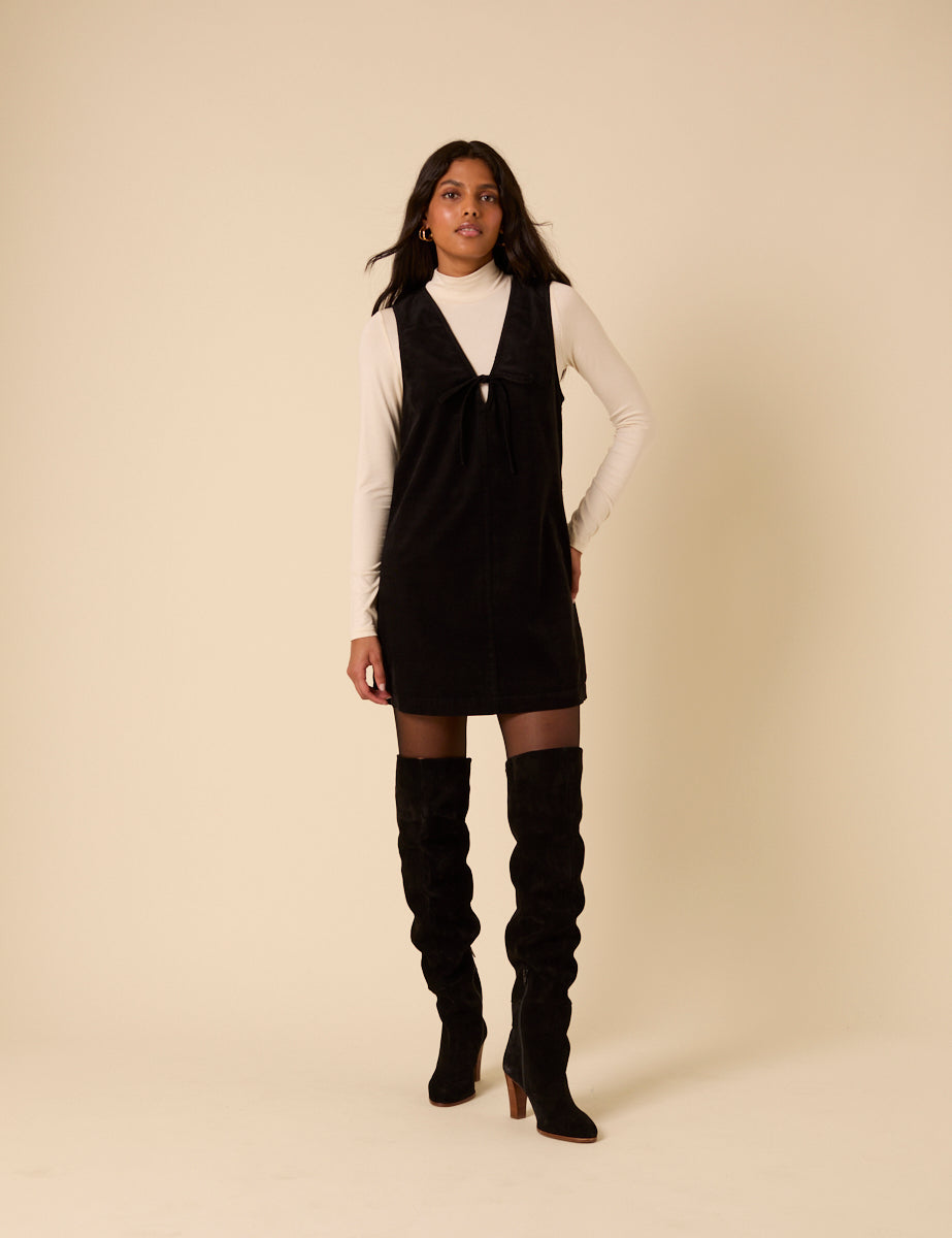 Black Cord Nila Pinafore Mini Dress