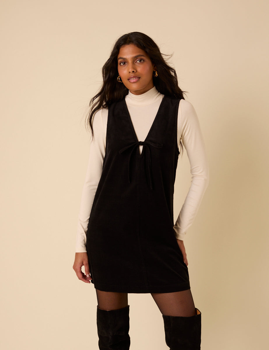 Black Cord Nila Pinafore Mini Dress