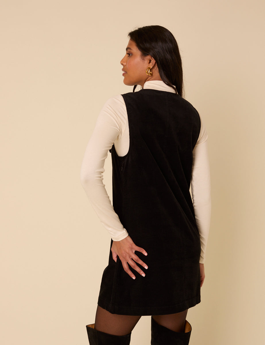 Black Cord Nila Pinafore Mini Dress