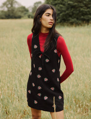 Black Floral Embroidered Cord Nila Pinafore Mini Dress