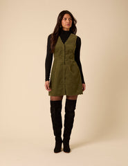 Green Cord Leone Pinafore Mini Dress