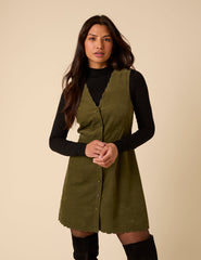Green Cord Leone Pinafore Mini Dress