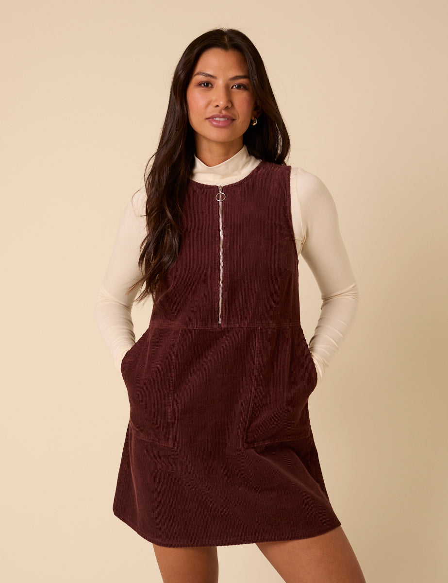 Brown Cord Homerton Pinafore Mini Dress
