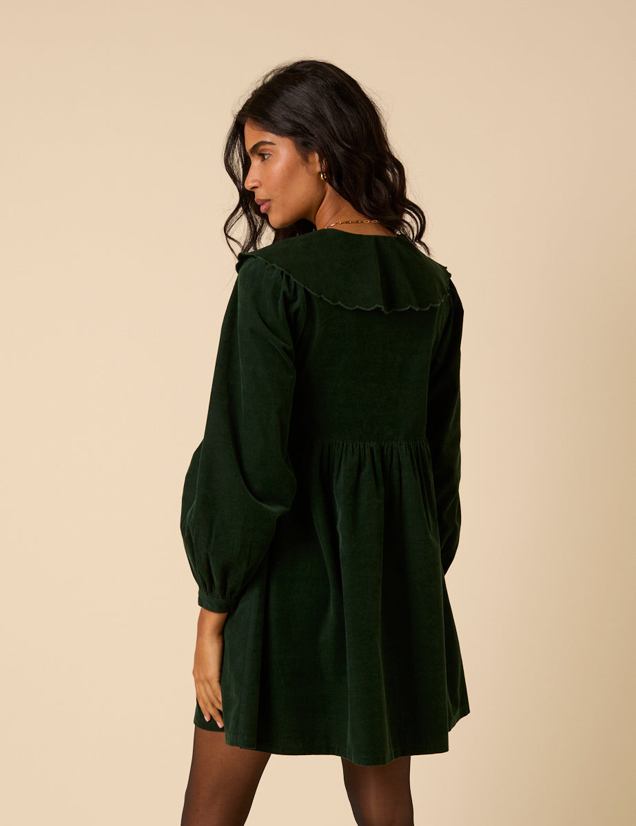 Green Peter Pan Collar Cord Cassis Mini Dress