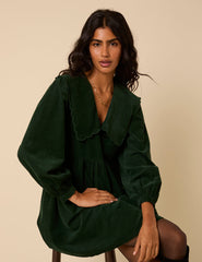 Green Peter Pan Collar Cord Cassis Mini Dress