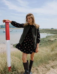 Black Floral Embroidered Tie-front Cord Eden Mini Dress