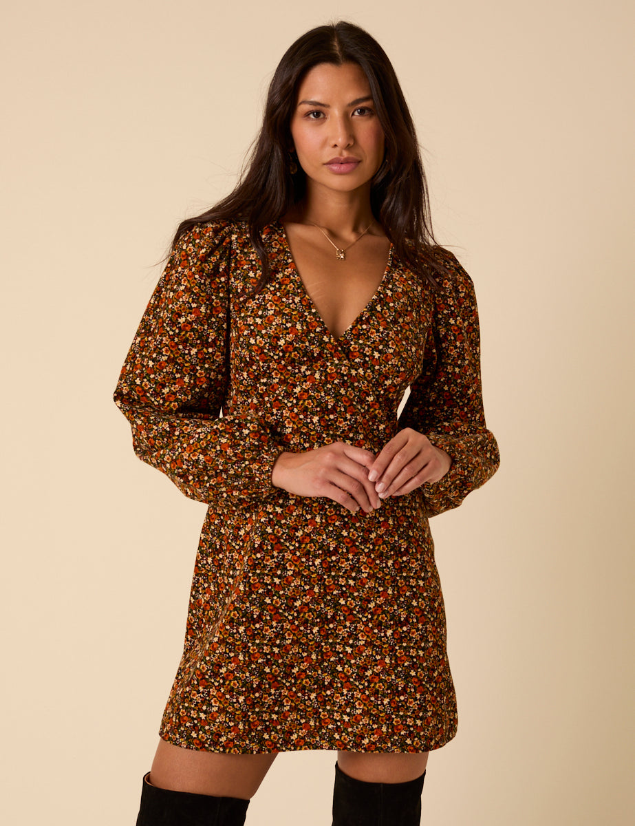 Black Ditsy Floral Puff Sleeve Fiora Mini Dress