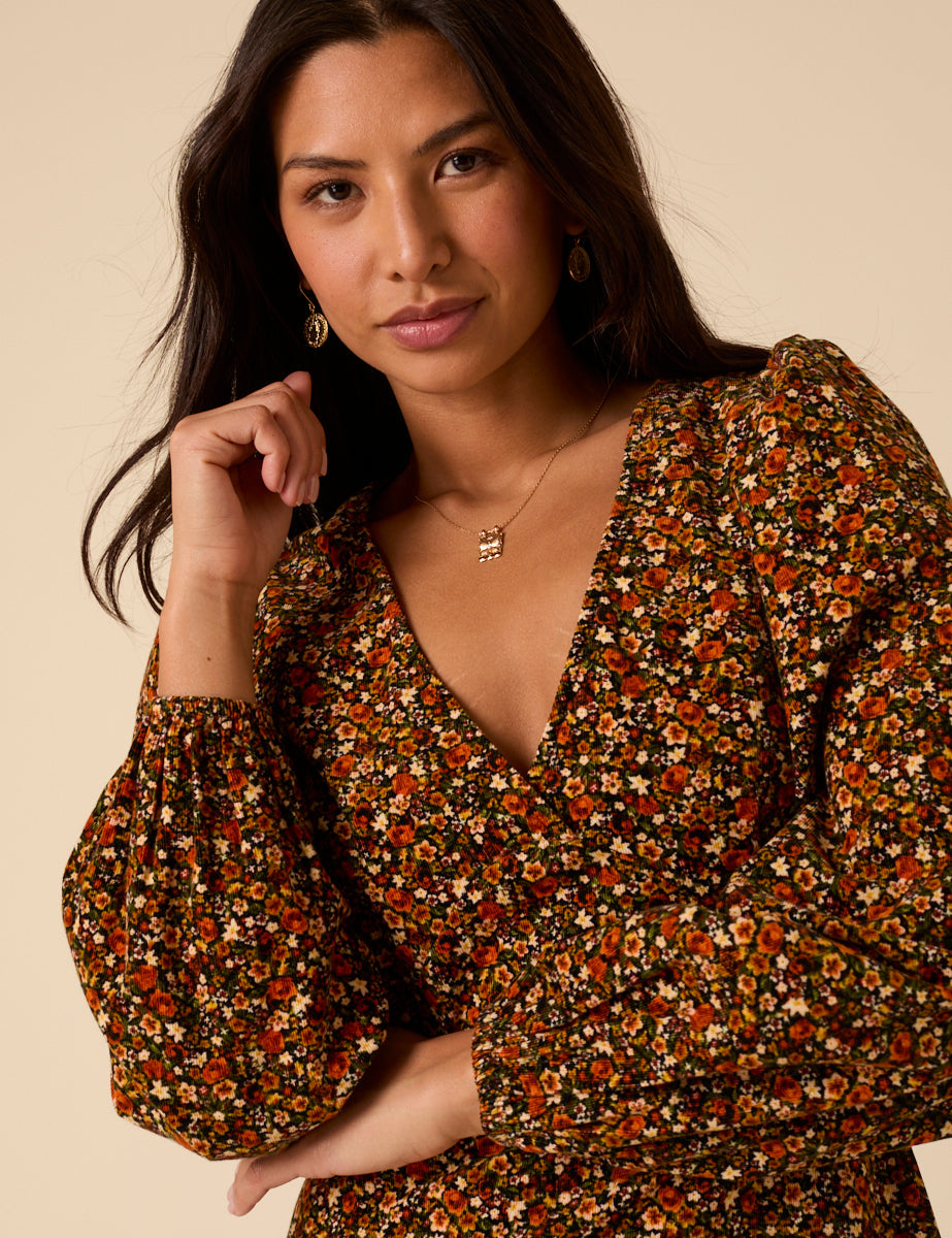 Black Ditsy Floral Puff Sleeve Fiora Mini Dress