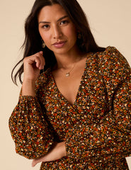 Black Ditsy Floral Puff Sleeve Fiora Mini Dress