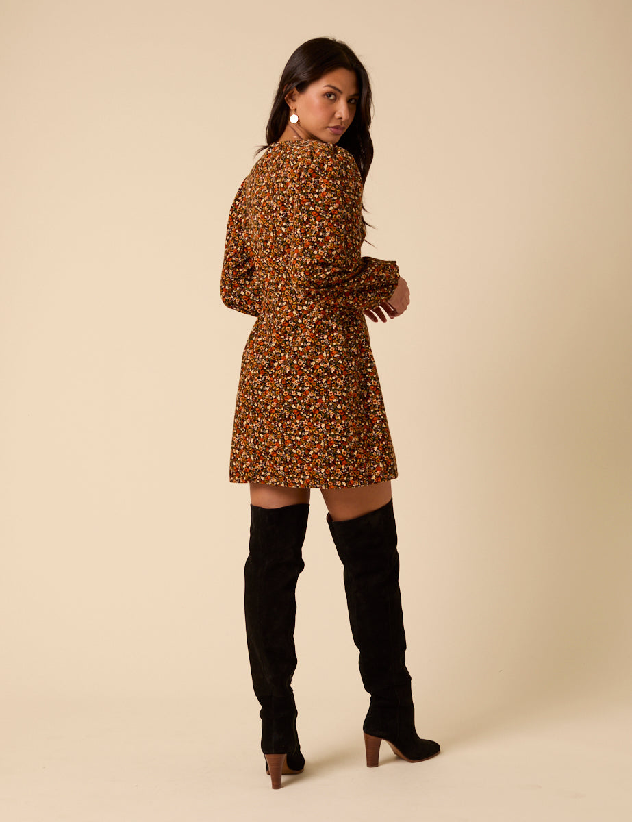 Black Ditsy Floral Puff Sleeve Fiora Mini Dress