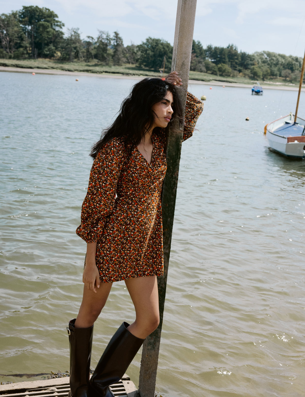 Black Ditsy Floral Puff Sleeve Fiora Mini Dress