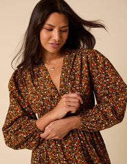 Black Ditsy Floral Cord Starlight Midi Dress