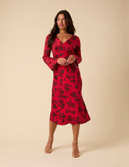 Red Floral Josie Midi Dress