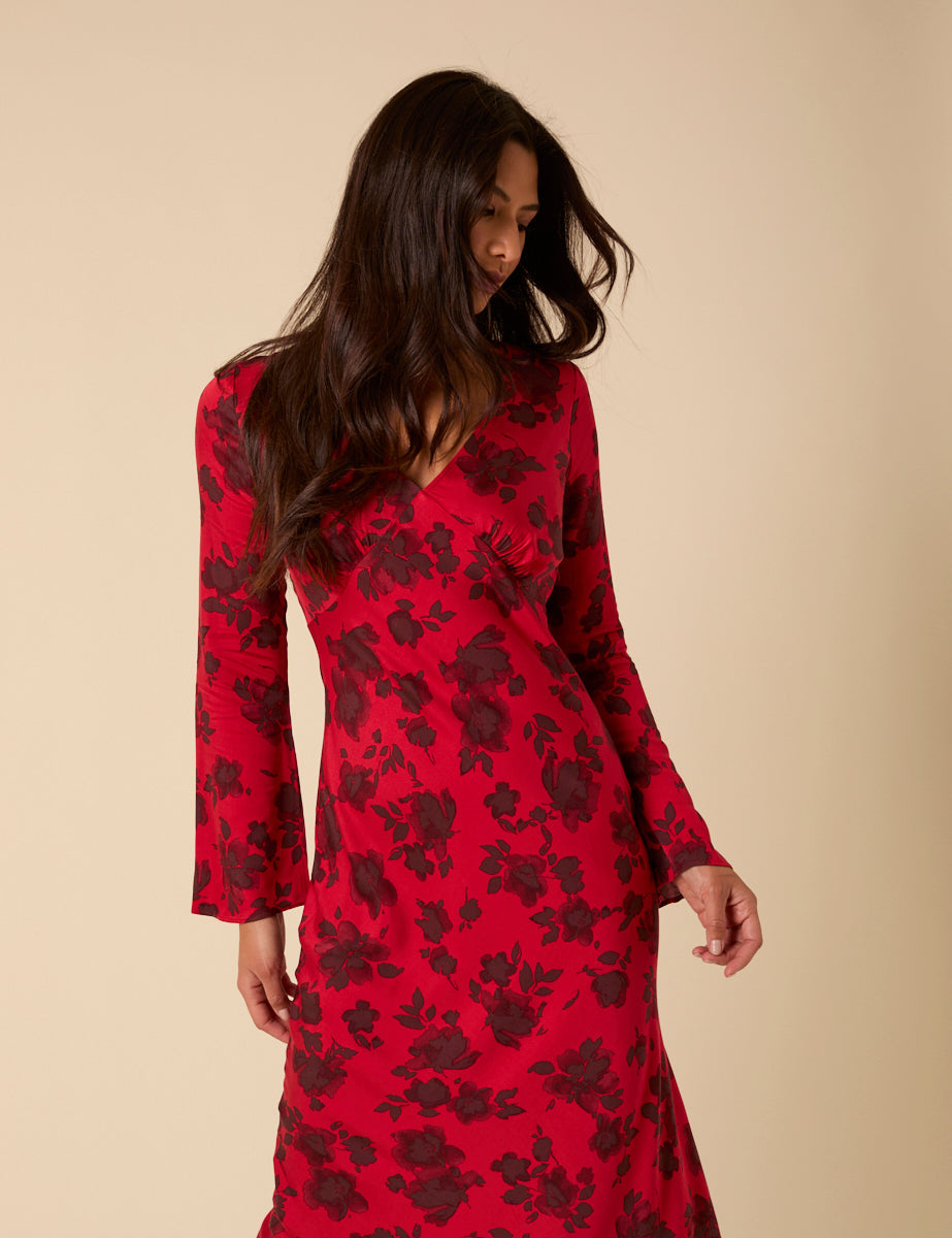 Red Floral Josie Midi Dress