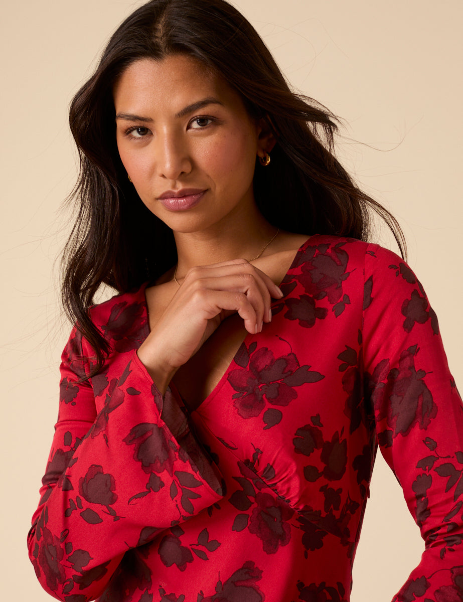 Red Floral Josie Midi Dress