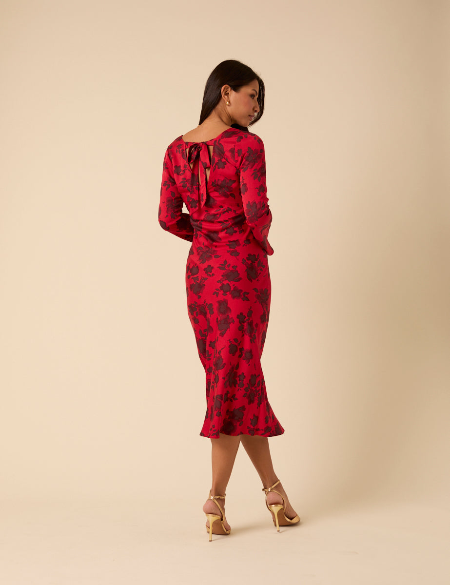 Red Floral Josie Midi Dress