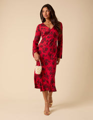 Red Floral Josie Midi Dress