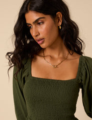 Khaki Long sleeve Imogen Midi Dress