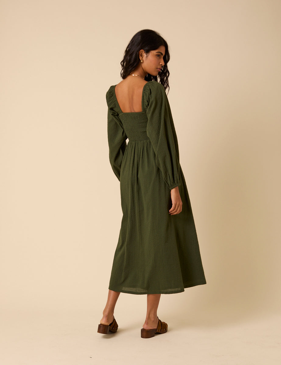 Khaki Long sleeve Imogen Midi Dress