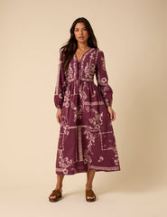 Purple Paisley Embroidered Quilted Monroe Midi Dress