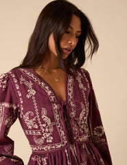 Purple Paisley Embroidered Quilted Monroe Midi Dress