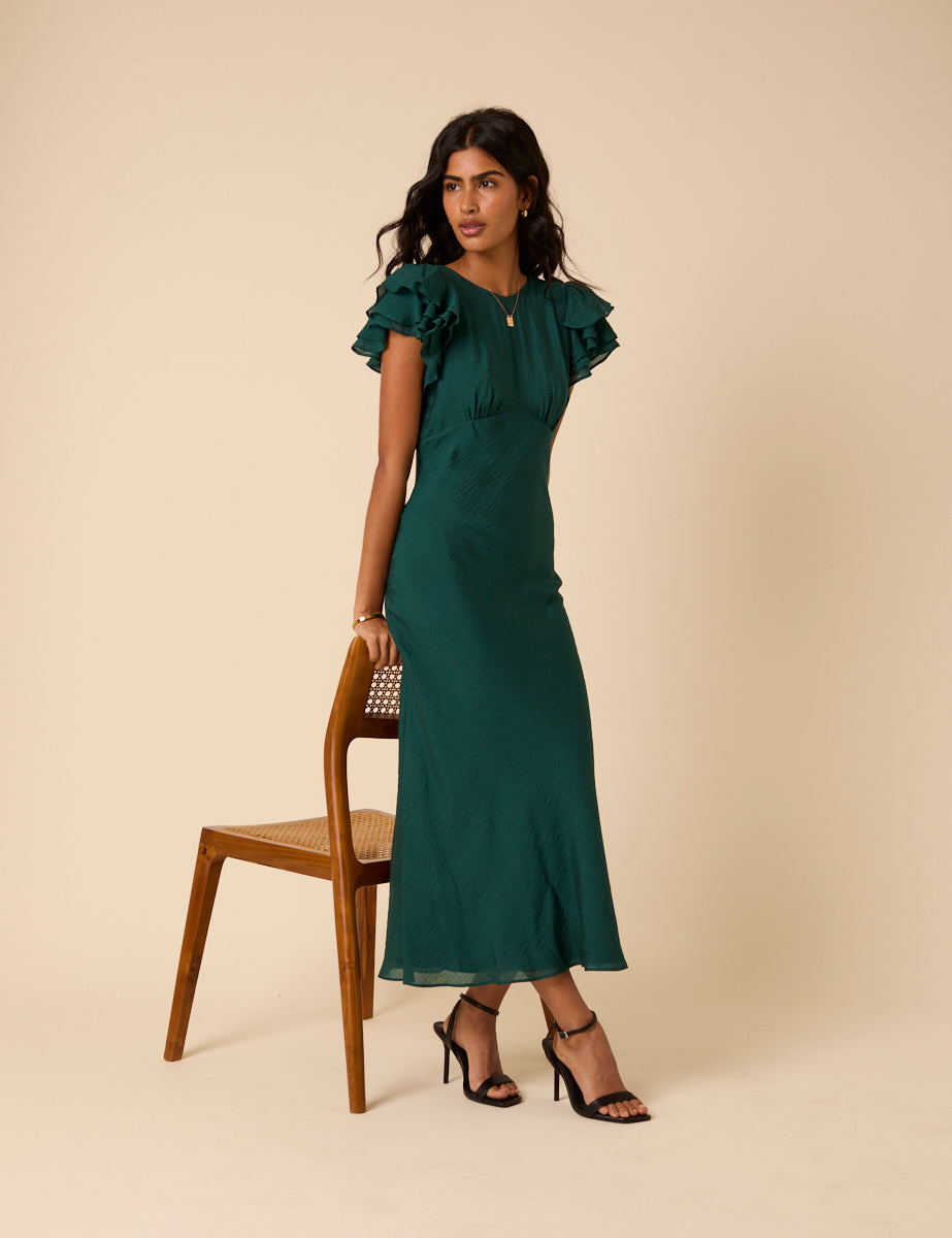 Green Frill Sleeve Lola Midi Dress