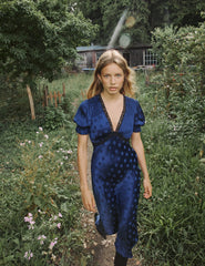 Navy Polka Dot Jacquard Angela Midi Dress