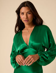 Green Satin Allura Midi Dress