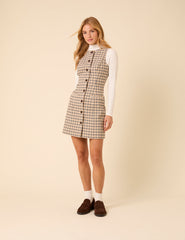 Beige Gingham Check Ellie Mini Pinafore Dress