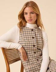 Beige Gingham Check Ellie Mini Pinafore Dress