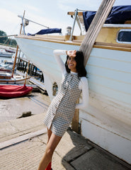 Beige Gingham Check Ellie Mini Pinafore Dress