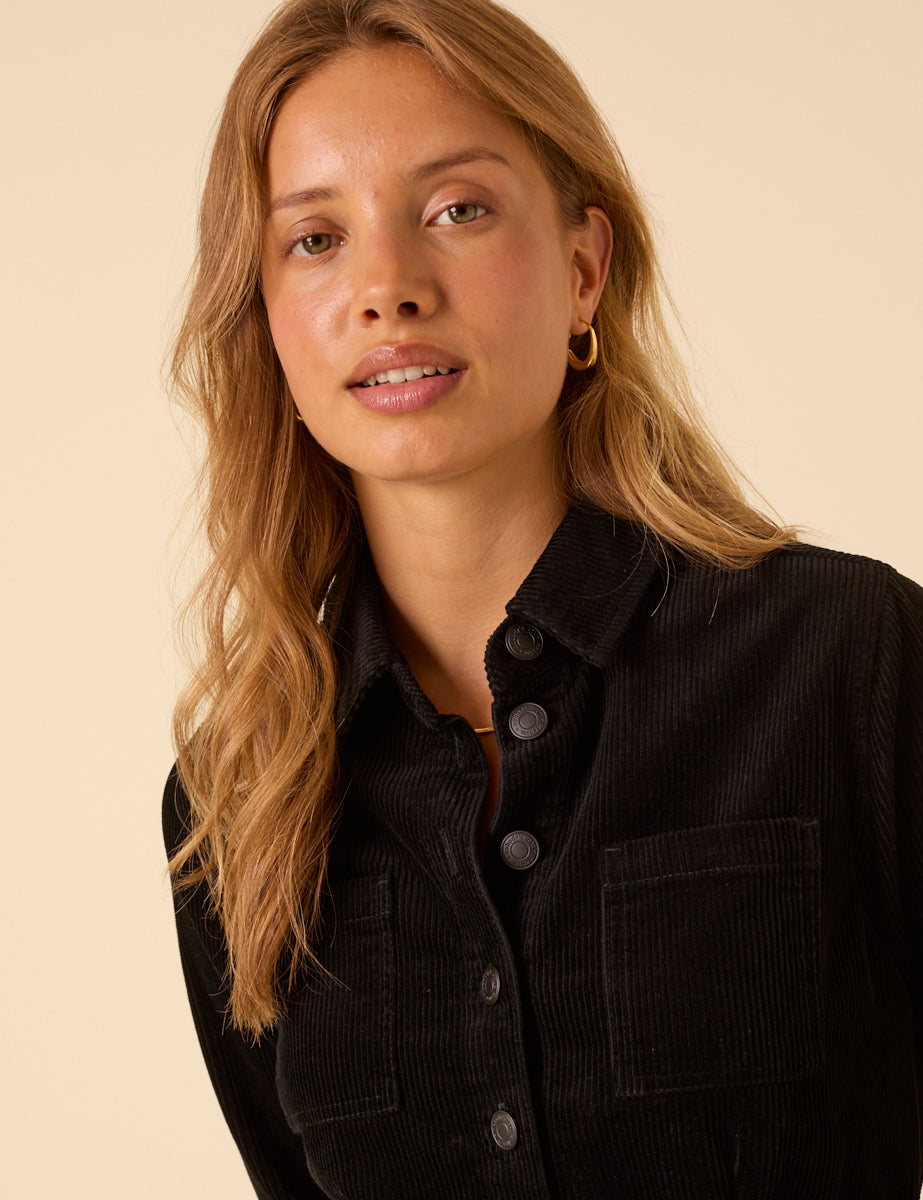 Black Cord Long Sleeve Finchley Mini Dress