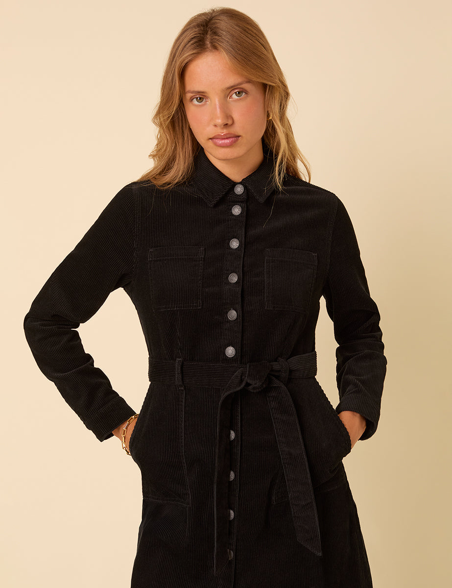Black Cord Long Sleeve Finchley Mini Dress
