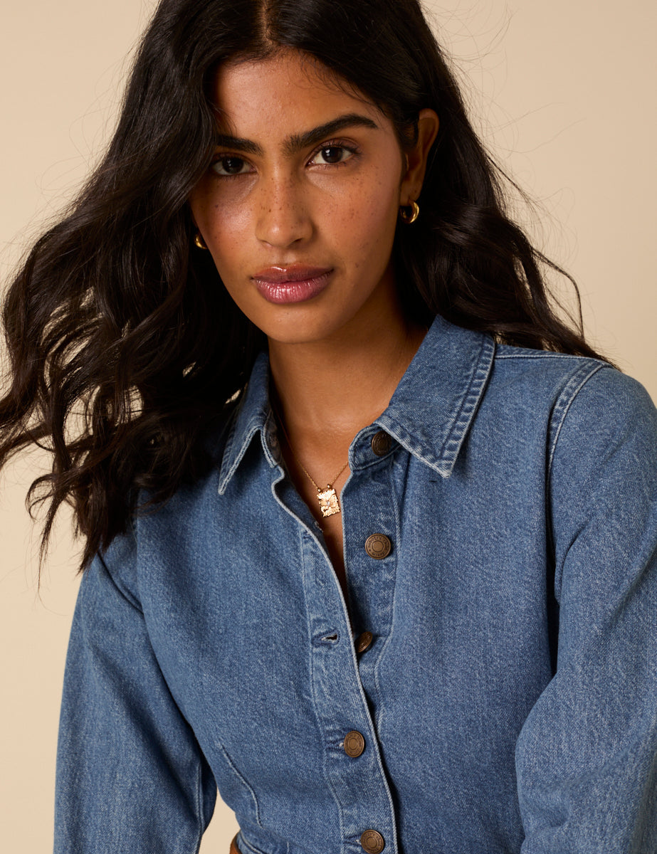 Blue Denim Midi Shirt Dress