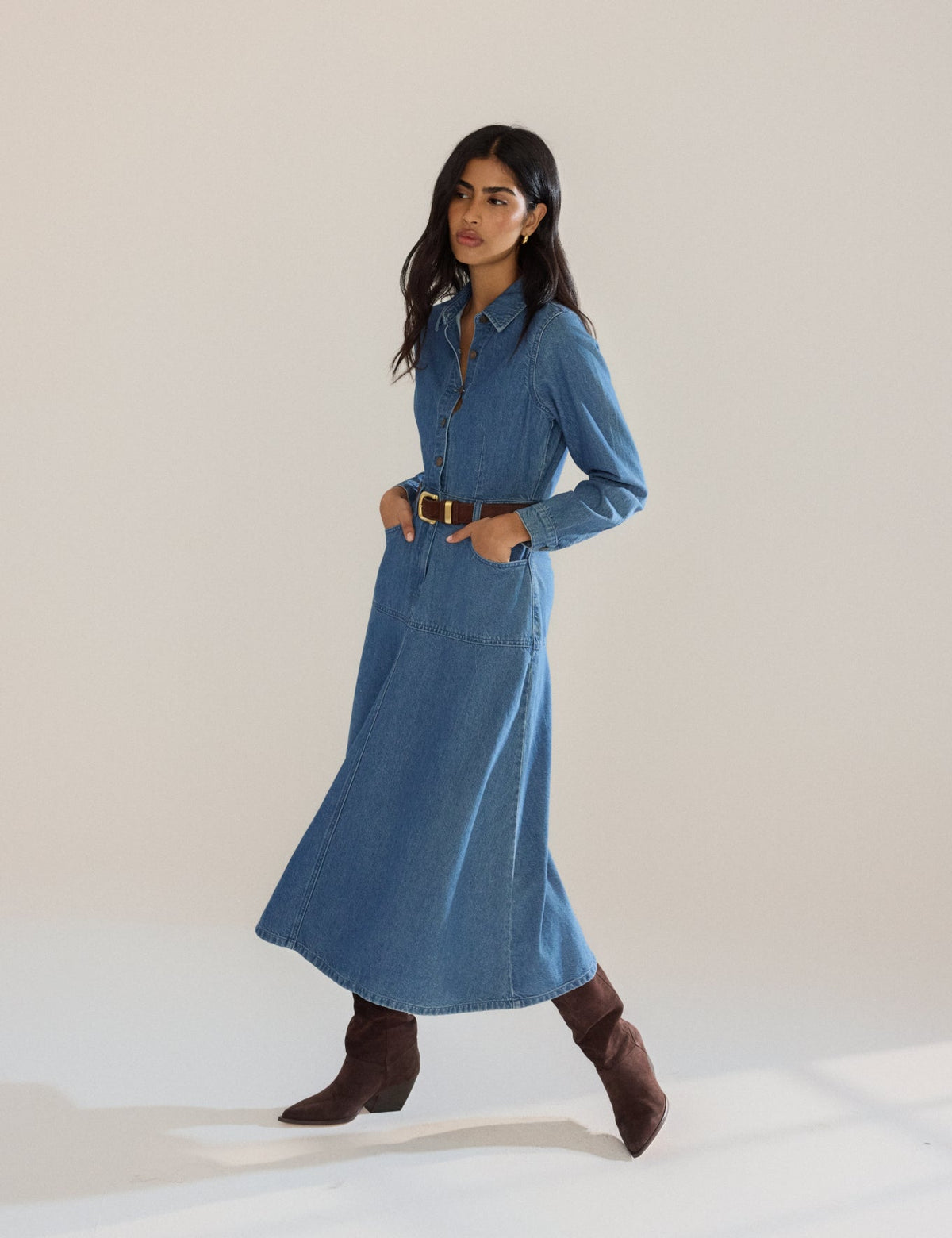 Blue Denim Midi Shirt Dress