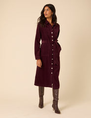 Burgundy Cord Finchley Midi Shirt Dress