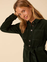 Forest Green Cord Long Sleeve Finchley Mini Dress