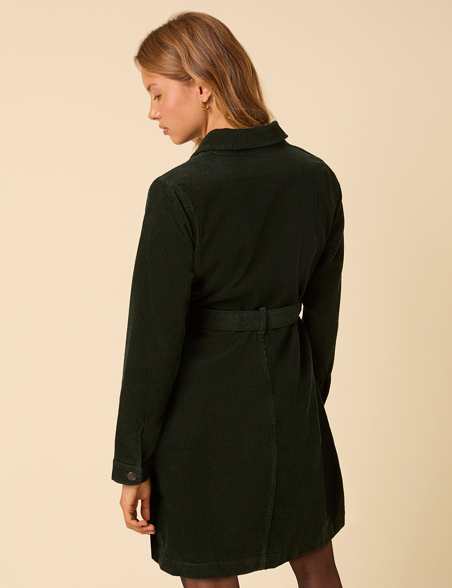 Forest Green Cord Long Sleeve Finchley Mini Dress