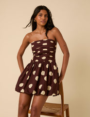 Brown Polka Dot Felicity Bubble Hem Mini Dress