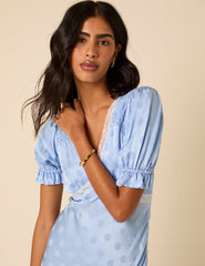 Blue Polka Dot Jacquard Angela Midi Dress