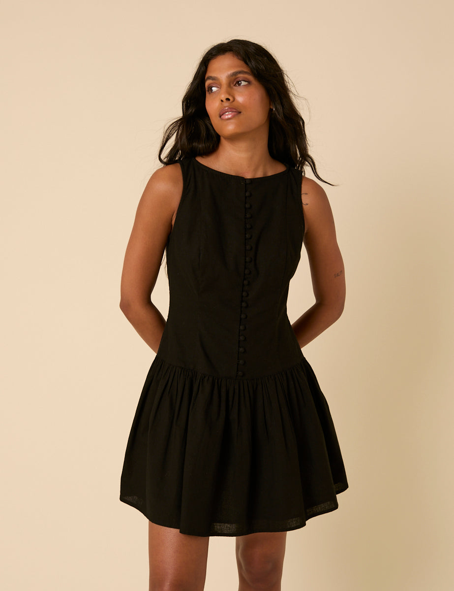 Black Claudia Drop Waist Mini Dress