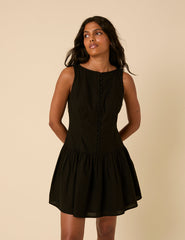 Black Claudia Drop Waist Mini Dress